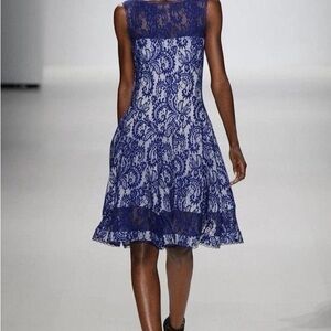 Tadashi Shoji Blue Lace Pleated Drop Waist Cocktail Dress – Size S